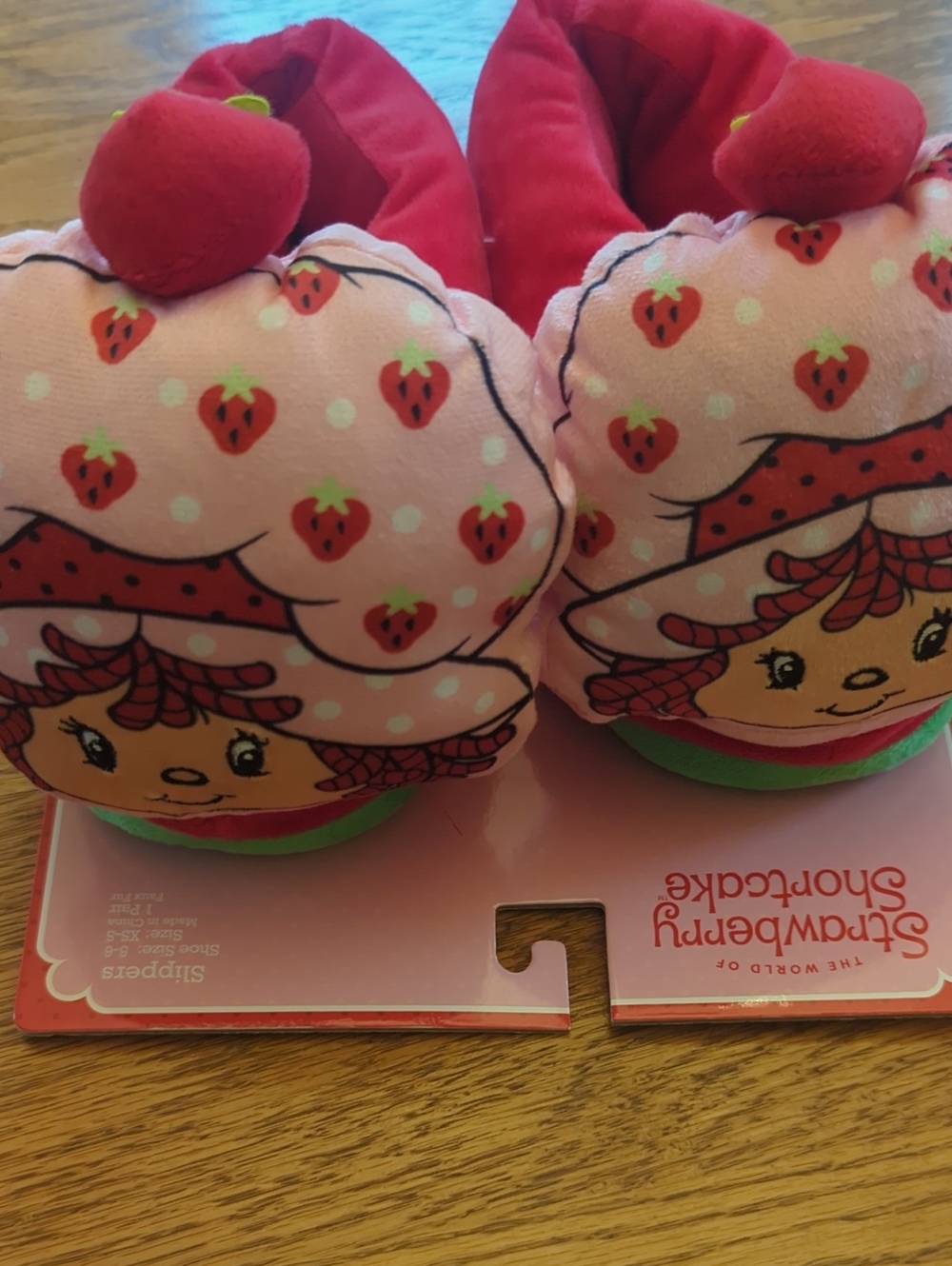 Pink Strawberry Character Plush Women's Slippers